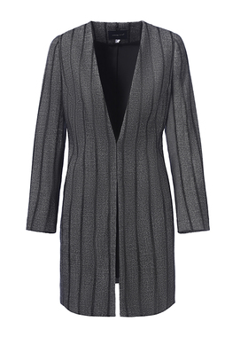 靓诺闪银宽条纹中长外披LX22354A