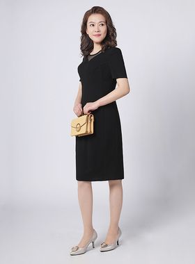 靓诺黑色细网格连衣裙LL18293A