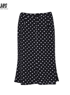 靓诺新款法式波点半身裙女高腰气质A字半裙伞裙中长裙子LQ19220A