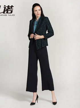 靓诺秋冬外套女小西装长袖修身气质显瘦绿色蕾丝短款上衣LS17360A