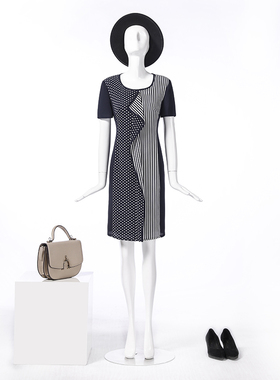 靓诺蓝白荡领连衣裙LL19267A