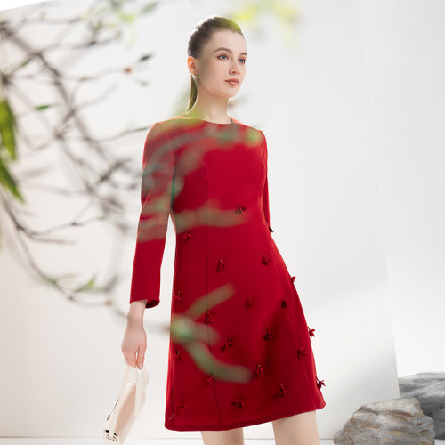 [新年系列]靓诺红玫瑰收腰裙女LN中长款婚礼宴会连衣裙NL24101A