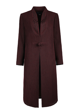 LIANGNUO靓诺酒红色绣花风衣外套LF17130A