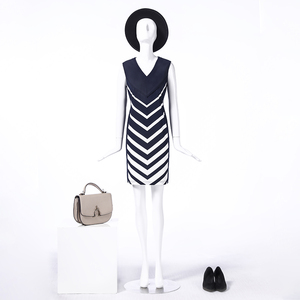 LIANGNUO靓诺藏蓝白条拼素色无袖连衣裙LL15233A