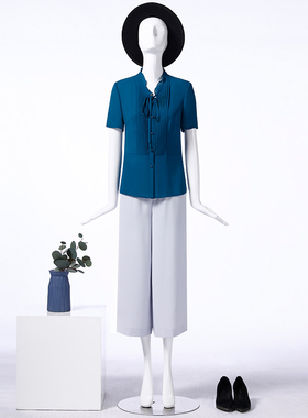 靓诺靛蓝木耳边衬衫LC22217A