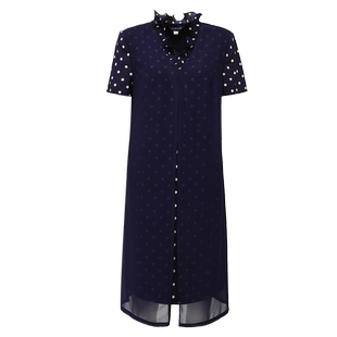 靓诺夏季新款洋气复古波点荷叶领双层圆点短袖长裙连衣裙LL21249A