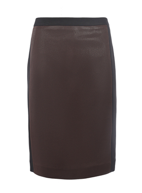 靓诺LIANGNUO咖色麂皮拼接短裙LQ14582A