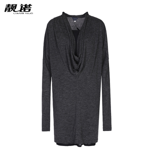 与LQ11062B为一套LQ11062A 此款 靓诺灰色荡领连衣裙宽松款 单件