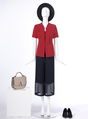 靓诺素色拼印花假两件收腰T恤LV20208A