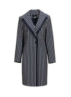 靓诺秋冬法式复古风衣女中长款大码修身蓝白波点翻领外套LF17325A