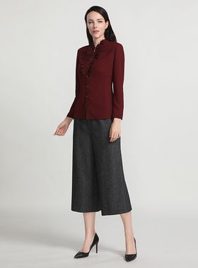 靓诺酒红色肌理衬衫LC17319A