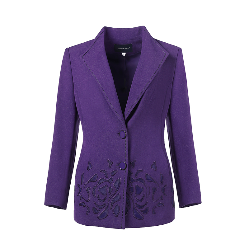 靓诺醋酸紫色镂空绣花上衣