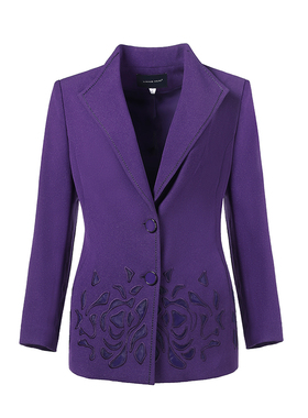 靓诺醋酸紫色镂空绣花上衣女士时尚春秋新款修身西装外套LS17362A