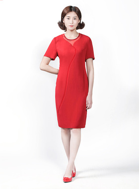 靓诺红色蕾丝连衣裙LL19268A