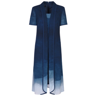 靓诺2021夏季行云流水艺术渐变V领雪纺短袖印花连衣裙LL21245A