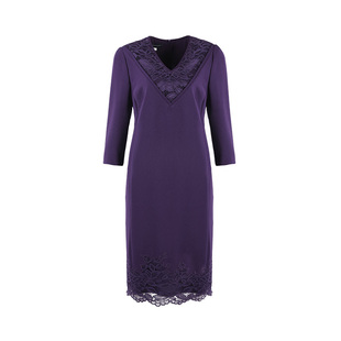 靓诺紫色配蕾丝连衣裙LL17169A