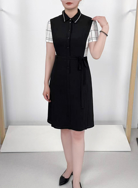 LN系列轻奢女士假两件拼花型袖子连衣裙翻领夏季裙子高端NL20256A