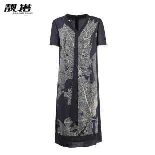 收腰气质高级感连衣裙女LL19261A 新款 靓诺法式 设计感雪纺印花夏季