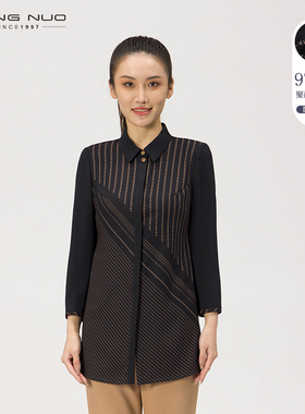 靓诺高端女装衬衫女法式复古小翻领气质印花衬衣收腰显瘦LC21324A