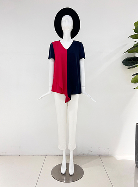 靓诺玫红拼蓝套头衫LT15254A