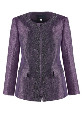 靓诺时尚气质紫色烫钻外套女士春秋新款显瘦圆领短上衣LS14605A