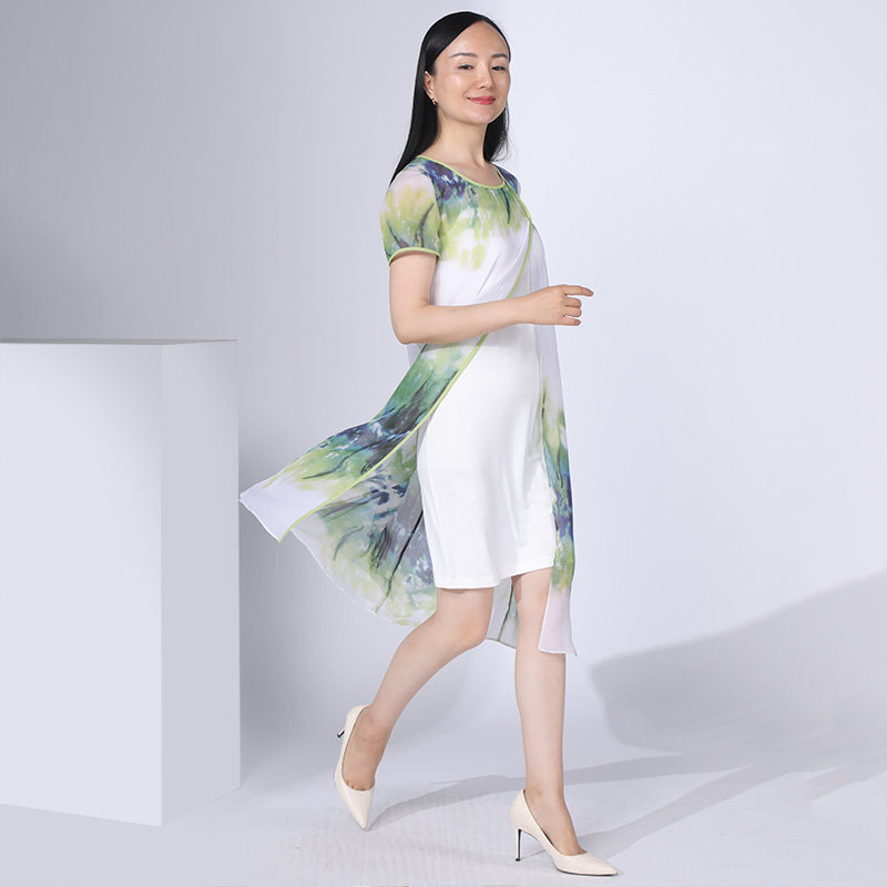 [夏日清凉]靓诺白绿渐变显瘦度假裙女中长款多巴胺连衣裙NL16278A