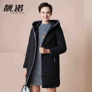 靓诺黑色灰格撞灰色包边短款 棉服宽松连帽舒适保暖吸湿LM21451A