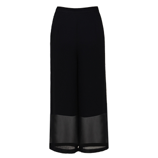 靓诺夏季藏蓝色宽松垂坠感裤裙高腰飘逸八分侧开叉阔腿裤LK21230A