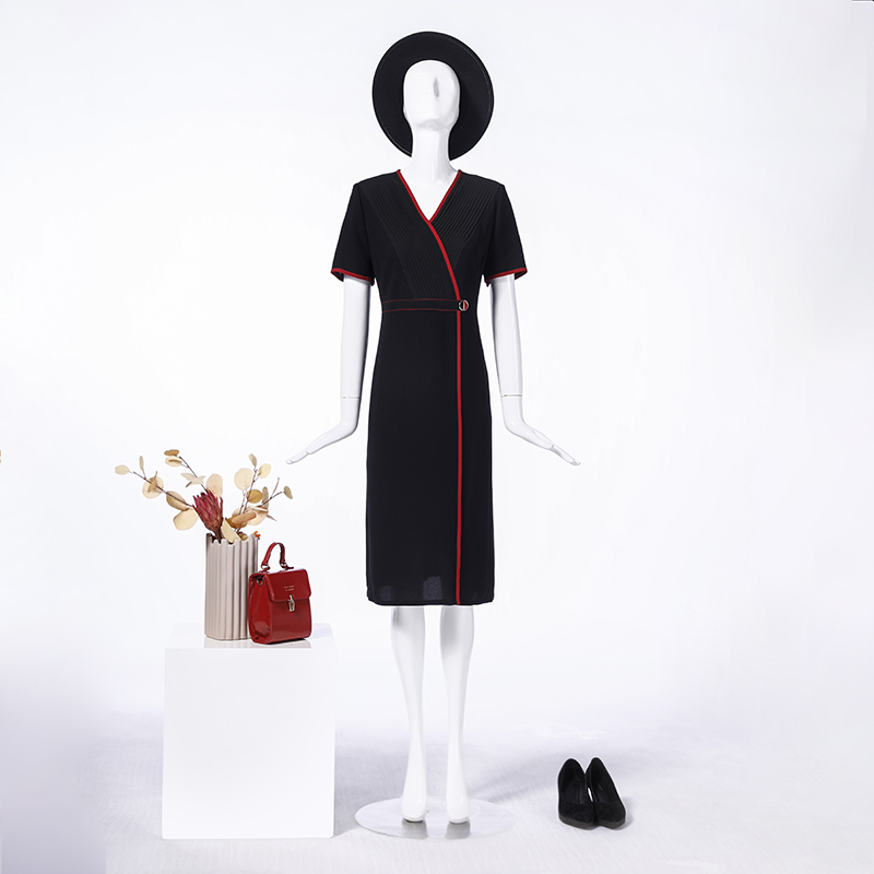 靓诺黑色压褶醋酸连衣裙ll20250a