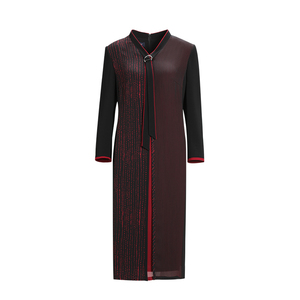 靓诺黑红拼撞色印花飘带连衣裙LL20348A