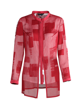 靓诺2021年春装新款高档红色手绘印花时尚圆领洋气衬衫LC21104A