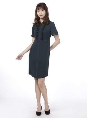 靓诺精致木耳边小立领连衣裙2023夏季新款大码连衣裙LL19149A