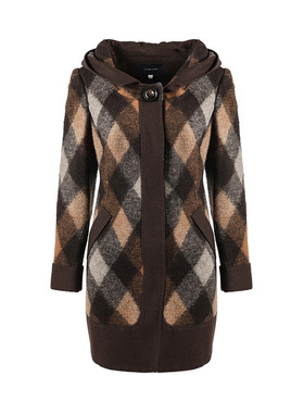 靓诺LIANGNUO咖色格子大衣LD13156A