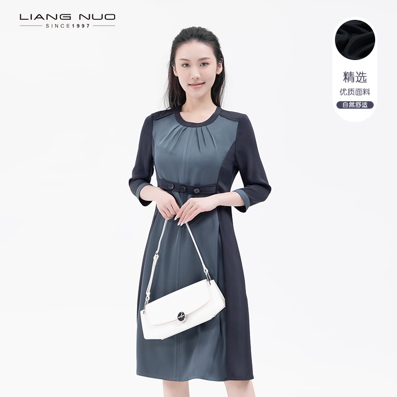 靓诺法式气质收腰连衣裙黛绿色