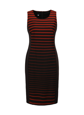 靓诺LIANGNUO桔咖渐变条纹连衣裙LQ12185A