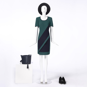 靓诺藏蓝拼绿色不对称连衣裙LL15272A