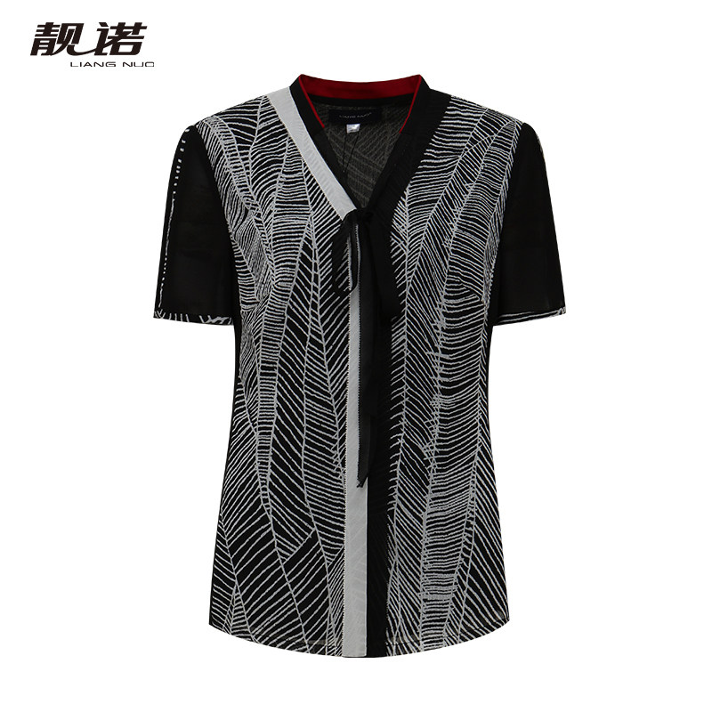 靓诺春夏季2021新款法式时尚黑白印花衬衫上衣女设计感LC20221A