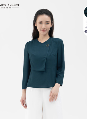 靓诺春秋季新款设计感职业气质不对称长袖圆领T恤女收腰LV20107A