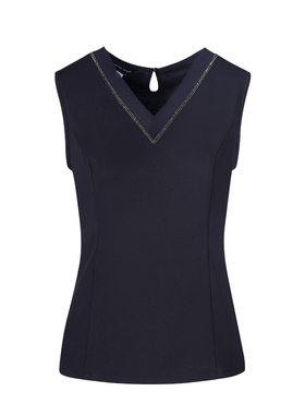 靓诺藏蓝v领网纱钉珠背心 LB22221A