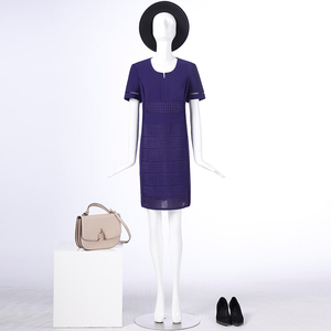 LIANGNUO靓诺紫色蕾丝横条拼接连衣裙LL16269A