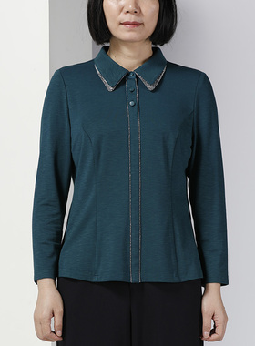 靓诺时尚气质长袖衬衫女士秋季新款绿色毛针织双领衬衣LV19392A