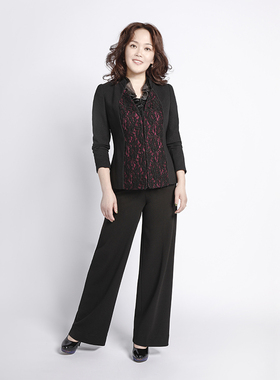靓诺黑色拼蕾丝欧根纱外衣LS13133A
