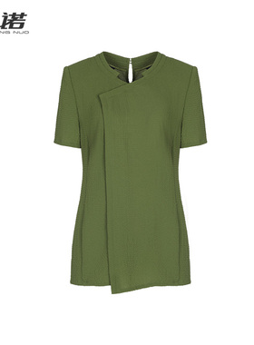 靓诺草绿色肌理新中式短袖T恤女夏国风简约设计感套头衫LT17203A