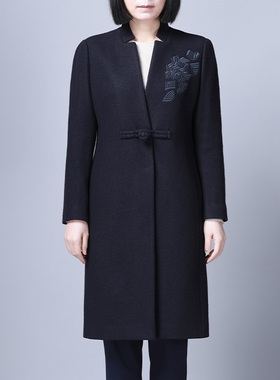 [新中式]LIANGNUO靓诺秋冬女毛呢外套中长款大码羊毛大衣LD18415A