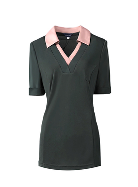 靓诺绿色修身显瘦撞色领口高端优雅针织衫LC14384B