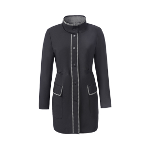 靓诺黑色几何条双面穿中长风衣LF22338A