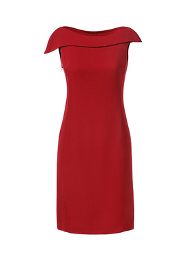 LN系列轻奢女士气质酒红一字领醋酸连衣裙时尚休闲修身NL19267A