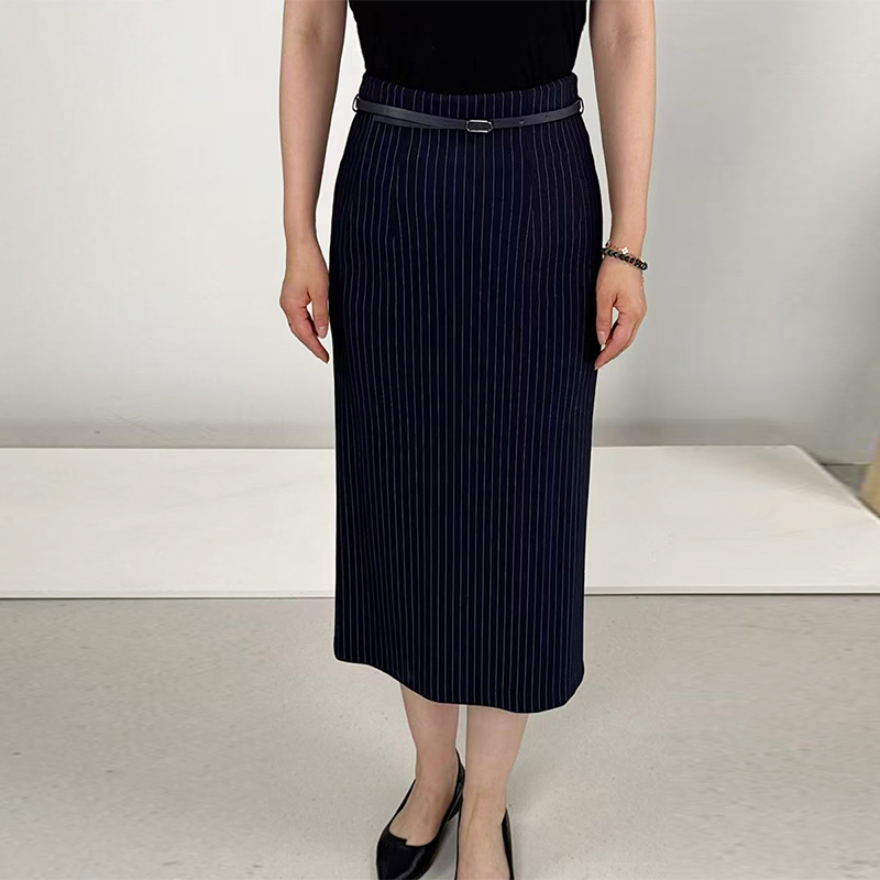 轻奢女士藏蓝细白线包臀半身裙