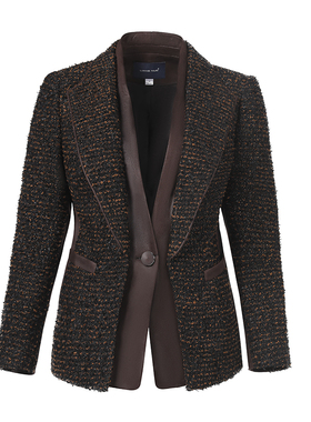 靓诺时尚翻领假两件西服外套粗纺拼麂皮女士秋冬上衣LS14598A