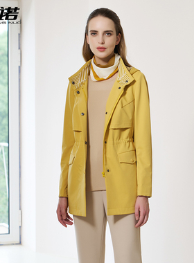 靓诺翻领拼接收腰女风衣外套LF23323A